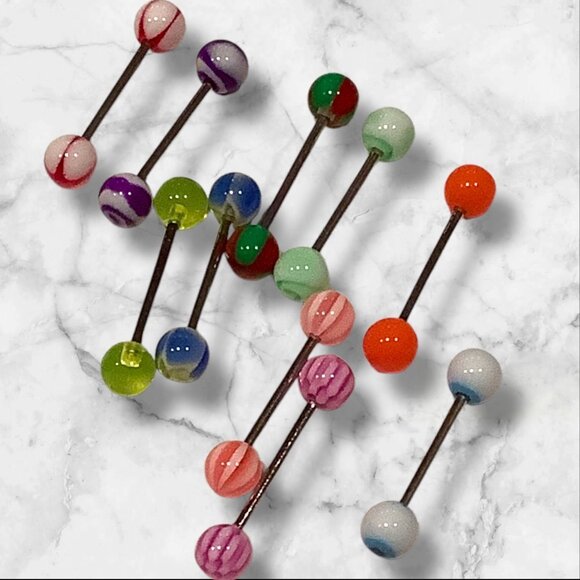 Assorted Colorful Acrylic Tongue & Nipple Barbell Piercing Jewelry Set 14g 10 pc - Picture 5 of 8